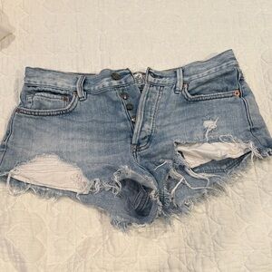 We The Free Light Blue Distressed Jean Shorts